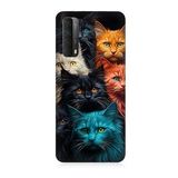 Huawei P Smart 2021 Uyumlu Silikon Kılıf Renkli Sevimli Kedi Yüzleri