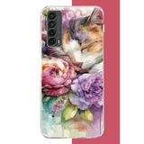 Huawei P Smart 2021 Uyumlu Sulu Boya Kedi Baskılı Silikon Kılıf