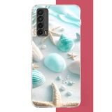 Huawei P Smart 2021 Uyumlu Turkuaz Deniz Kabuğu Baskılı Silikon Kılıf