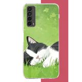 Huawei P Smart 2021 Uyumlu Uyuyan Kedi Baskılı Silikon Kılıf