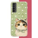 Huawei P Smart 2021 Uyumlu Yeşil Fularlı Kedi Baskılı Silikon Kılıf