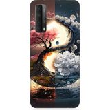Huawei P Smart 2021 Uyumlu Yin Yang Ağaç Desenli Silikon Kılıf