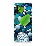Huawei P Smart Pro Uyumlu Silikon Kılıf Mavi Turkuaz Taşlar Ve Yeşil Yaprak
