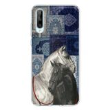 Huawei P Smart S Uyumlu Mavi Kilim Desenli Siyah ve Beyaz At Baskılı Silikon Kılıf