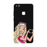 Huawei P10 Lite İle Uyumlu Siyah Barbie Heart Desenli Silikon Kılıf