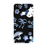Huawei P10 Lite İle Uyumlu Siyah Blue Flow Kitty Desenli Silikon Kılıf