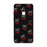 Huawei P10 Lite İle Uyumlu Siyah Cherry Desenli Silikon Kılıf