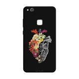 Huawei P10 Lite İle Uyumlu Siyah Floral Heart Desenli Silikon Kılıf