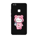 Huawei P10 Lite İle Uyumlu Siyah Kitty Sip Desenli Silikon Kılıf
