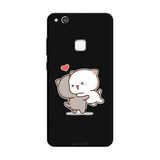Huawei P10 Lite İle Uyumlu Siyah Meow Hug Desenli Silikon Kılıf