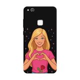 Huawei P10 Lite İle Uyumlu Siyah Rose Heart Desenli Silikon Kılıf