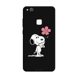 Huawei P10 Lite İle Uyumlu Siyah Snoopy Bloom Desenli Silikon Kılıf