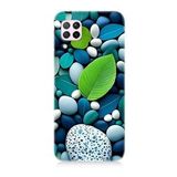Huawei p40 Lite Uyumlu Silikon Kılıf Mavi Turkuaz Taşlar Ve Yeşil Yaprak
