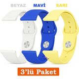 Huawei Watch 3 Gt Gt2 GT2E Gt3 Gt4 Gt5 Pro Se Elite 46MM Uyumlu 22MM 3'lü Paket Silikon Kordon Seti - Huawei 22mm - Beyaz - Mavi - Sarı