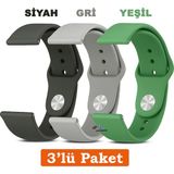 Huawei Watch 3 Gt Gt2 GT2E Gt3 Gt4 Gt5 Pro Se Elite 46MM Uyumlu 22MM 3'lü Paket Silikon Kordon Seti - Huawei 22mm - Siyah - Yeşil - Gri