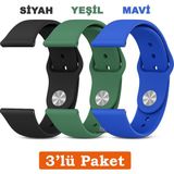 Huawei Watch 3 Gt Gt2 GT2E Gt3 Gt4 Gt5 Pro Se Elite 46MM Uyumlu 22MM 3'lü Paket Silikon Kordon Seti - Huawei 22mm - Siyah - Yeşil - Mavi