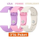 Huawei Watch 3 Gt Gt2 GT2E Gt3 Gt4 Gt5 Pro Se Elite 46MM Uyumlu 22MM 3'lü Paket Silikon Kordon Seti - Huawei 22mm - Starlight - Pembe