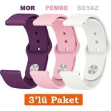 Huawei Watch 3 Gt Gt2 GT2E Gt3 Gt4 Gt5 Pro Se Elite 46MM Uyumlu 22MM 3'lü Paket Silikon Kordon Seti - Mor - Pembe - Huawei 22mm