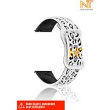 Huawei Watch Buds / Watch 4 / 4 Pro Uyumlu Leopar Desenli 5d Silikon Kordon (22MM) - Beyaz - Siyah