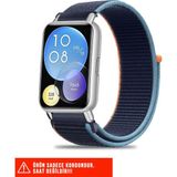 Huawei Watch Fit 2 Uyumlu Hasır Örgü Spor Cırtlı Pratik Naylon Kordon 20MM - Deep Navy