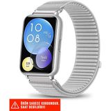 Huawei Watch Fit 2 Uyumlu Hasır Örgü Spor Cırtlı Pratik Naylon Kordon 20MM - Gri