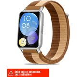 Huawei Watch Fit 2 Uyumlu Hasır Örgü Spor Cırtlı Pratik Naylon Kordon 20MM - Kahverengi