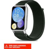 Huawei Watch Fit 2 Uyumlu Hasır Örgü Spor Cırtlı Pratik Naylon Kordon 20MM - Koyu Yeşil