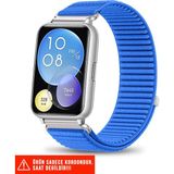 Huawei Watch Fit 2 Uyumlu Hasır Örgü Spor Cırtlı Pratik Naylon Kordon 20MM - Mavi