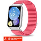 Huawei Watch Fit 2 Uyumlu Hasır Örgü Spor Cırtlı Pratik Naylon Kordon 20MM - Pembe