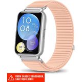 Huawei Watch Fit 2 Uyumlu Hasır Örgü Spor Cırtlı Pratik Naylon Kordon 20MM - Pudra