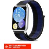 Huawei Watch Fit 2 Uyumlu Hasır Örgü Spor Cırtlı Pratik Naylon Kordon 20MM - Siyah - Lacivert