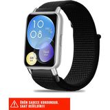 Huawei Watch Fit 2 Uyumlu Hasır Örgü Spor Cırtlı Pratik Naylon Kordon 20MM - Siyah
