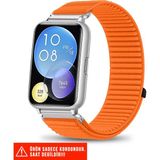 Huawei Watch Fit 2 Uyumlu Hasır Örgü Spor Cırtlı Pratik Naylon Kordon 20MM - Turuncu