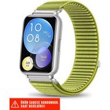 Huawei Watch Fit 2 Uyumlu Hasır Örgü Spor Cırtlı Pratik Naylon Kordon 20MM - Yeşil