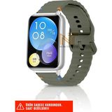 Huawei Watch Fit 2 Uyumlu Wave Silikon Kordon 20MM - Koyu Yeşil