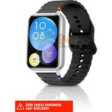Huawei Watch Fit 2 Uyumlu Wave Silikon Kordon 20MM - Siyah