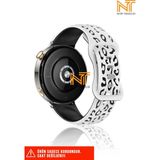 Huawei Watch Gt-Gt2-Gt3 42MM Elegant 20MM Uyumlu 5d Leopar Desenli Silikon Kordon - Beyaz - Siyah
