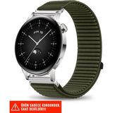 Huawei Watch Gt / Gt2 / Gt3 Elegant 42MM Uyumlu Hasır Örgü Spor Cırtlı Naylon Kordon 20MM - Haki