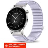 Huawei Watch Gt / Gt2 / Gt3 Elegant 42MM Uyumlu Hasır Örgü Spor Cırtlı Naylon Kordon 20MM - Lila