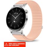 Huawei Watch Gt / Gt2 / Gt3 Elegant 42MM Uyumlu Hasır Örgü Spor Cırtlı Naylon Kordon 20MM - Pudra
