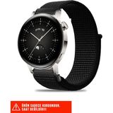 Huawei Watch Gt / Gt2 / Gt3 Elegant 42MM Uyumlu Hasır Örgü Spor Cırtlı Pratik Naylon Kordon 20MM - Siyah