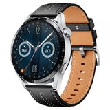 Huawei Watch Gt3 Pro Gt3 Gt2 46Mm İle Uyumlu Dikiş Desenli Deri Metal Tokalı Akıllı Saat Kordonu Siyah