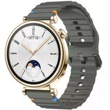 Huawei Watch Gt4 41Mm İle Uyumlu Dalga Desenli Tokalı Yumusaş Soft Silikon Kordon Koyu Gri