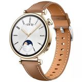 Huawei Watch Gt4 41Mm İle Uyumlu Gümüş Metal Tokalı Deri Zarif Şık Kordon Kahverengi
