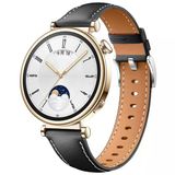 Huawei Watch Gt4 41Mm İle Uyumlu Gümüş Metal Tokalı Deri Zarif Şık Kordon Siyah