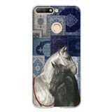 Huawei Y6 2018 - Honor 7A Uyumlu Mavi Kilim Desenli Siyah ve Beyaz At Baskılı Silikon Kılıf