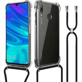 Huawei Y7 2019 Askılı İpli Şeffaf Tank Kılıf Siyah