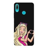 Huawei Y7 2019 İle Uyumlu Siyah Barbie Heart Desenli Silikon Kılıf