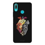 Huawei Y7 2019 İle Uyumlu Siyah Floral Heart Desenli Silikon Kılıf