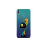 Huawei Y7 2019 ile Uyumlu Splash Kedi Tasarımlı Şeffaf Silikon Kılıf
